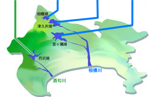 画像:神奈川県内のダムの位置概要図。