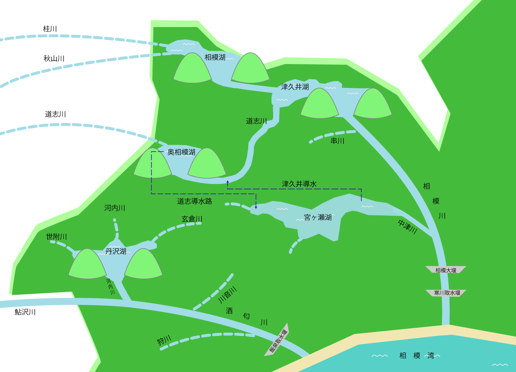 神奈川水がめの現況図です。ダム放流情報をお知らせします。